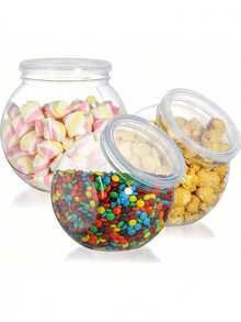 350ml Transparent Plastic Jar With Lid, Featuring A Wide-Mouth Design, Ideal For Kitchen Countertops. It's Suitable For Storing Candies, Soft Candies, Cookies, And Snacks, And Can Also Be Used For Home Decoration, Party, And Holiday Storage. - Multicolor - View 1