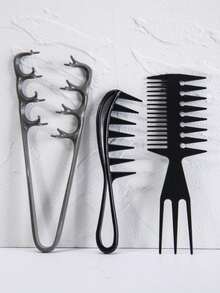 2/3pcs Set Of Texture Comb, Increased Volume Wide Tooth Hair Comb, Fluffy Wide Tooth Curly Hair Comb, Men'S Texture Styling Comb Increased Volume, Double-Sided Tail Wide Tooth Texture Comb, Unisex Hair Styling Tool - Black - View 6
