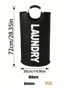 1pc 92L Large Black Laundry Basket Foldable Laundry Hamper Freestanding Tall Clothes Storage Bin For Bathroom Bedroom Home Organization Collapsible - Multicolor - View 2