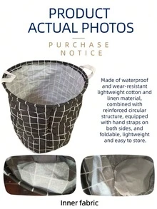 One Foldable Portable Canvas Laundry Basket, Also Suitable For Storing Clothes And Children'S Toys, Household Laundry Basket, Large Capacity Laundry Bag/Laundry Supplies, With Handle - White - View 7
