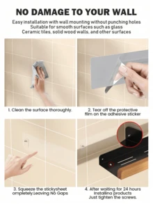 Estantería de especias de madera para montar en la pared - sin taladro, instalación adhesiva, alta capacidad de carga | Estantería de almacenamiento multifuncional para cocina y baño, organiza especias, frascos y artículos esenciales | Ahorro de espacio, elegante y práctico - Multicolor - Ver 9