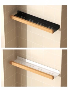 Estantería de especias de madera para montar en la pared - sin taladro, instalación adhesiva, alta capacidad de carga | Estantería de almacenamiento multifuncional para cocina y baño, organiza especias, frascos y artículos esenciales | Ahorro de espacio, elegante y práctico - Multicolor - Ver 4