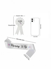 SHEIN 2Pcs/Set "Mom-To-Be" And "Dad-To-Be" Sling And Brooch Set, Including Brooch And Shoulder Straps, For Expectant Parents, Available In Two Colors - White - View 9