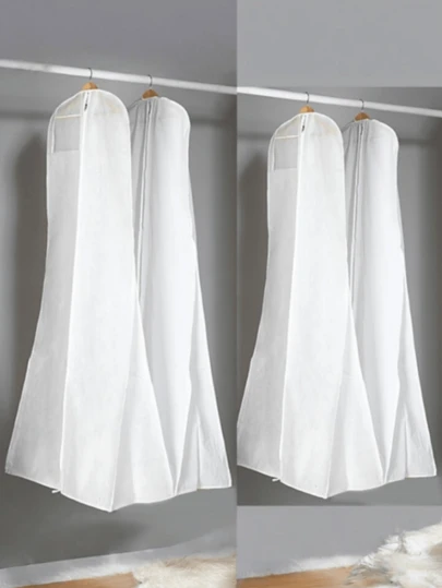 2 Pieces Set Of Elegant 180cm Long Wedding Dress Garment Bags With Transparent Display Window And Name Card Holder, Durable Zipper, Lightweight And Easy To Organize, Suitable For Evening Gowns And Formal Wear