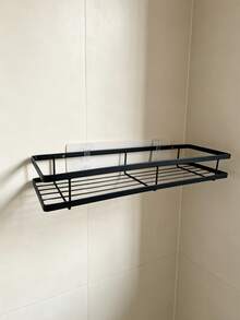 Bathroom Accessory Storage Rack, Black Shower Rack, Adhesive Installation, Home Bathroom Decor, Bathroom Storage Rack, Autumn Decor. - Black - View 5