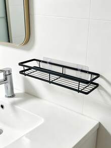 Bathroom Accessory Storage Rack, Black Shower Rack, Adhesive Installation, Home Bathroom Decor, Bathroom Storage Rack, Autumn Decor. - Black - View 6