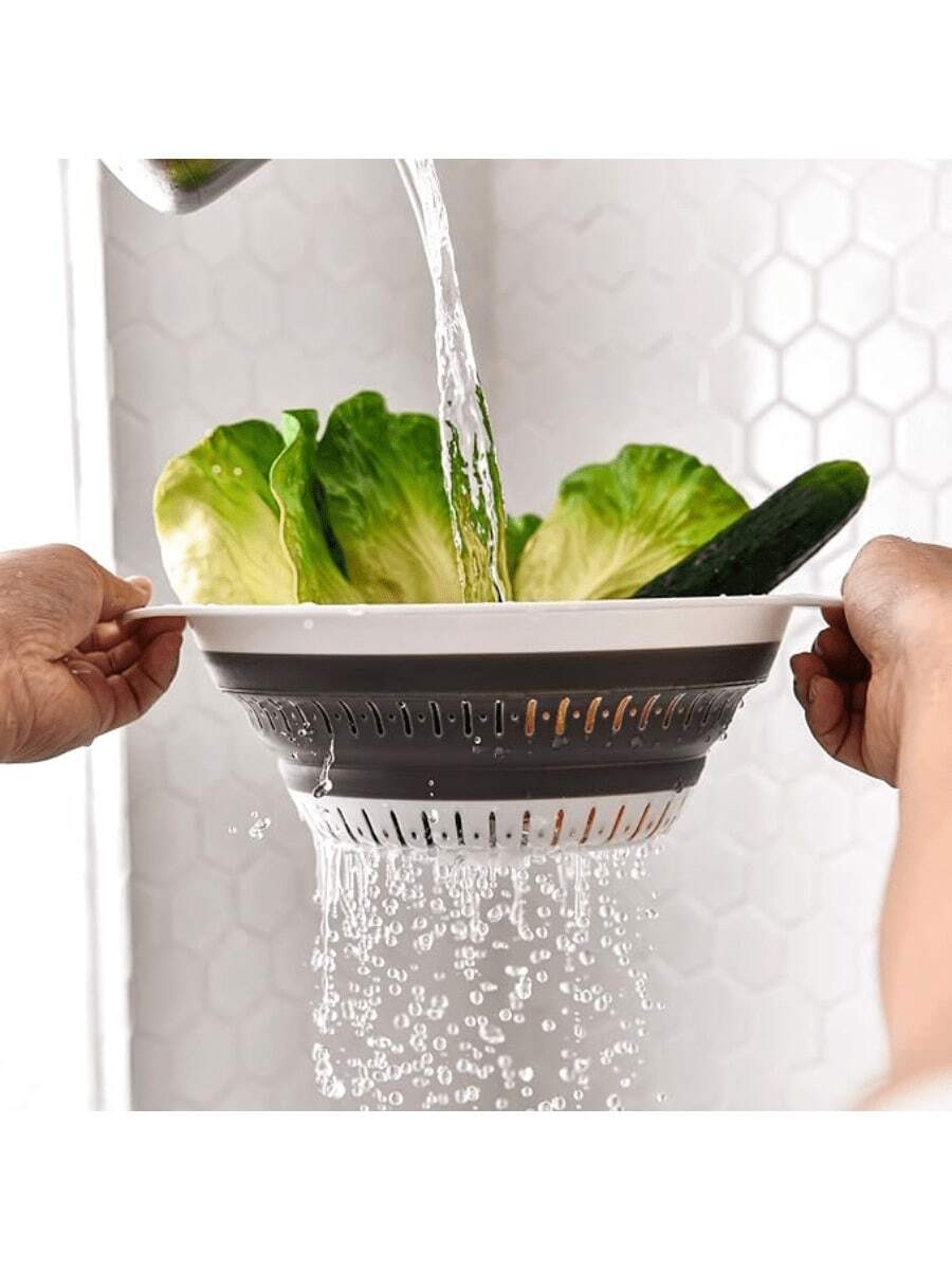 1 Pc Collapsible Colander And Strainer, Silicone Strainer Colanders & Food Strainers, For Vegetable And Fruit, Kitchen Essentials - Grey - View 1