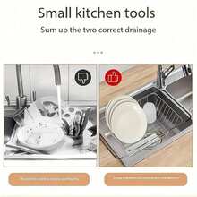 1PC Adjustable Stainless Steel Sink Drain Basket - Multi-Purpose Expandable Sink Organizer Rack For Plates, Bowls, Cups And Utensils,Kitchen Items For Ultimate Kitchen Efficiency With Cozy Fall& Winter Styles - Silver - View 3