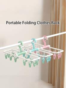 2PCS, Multi Functional Folding Clothes Rack, Capable Of Drying Socks, Underwear, Towels, Windproof Folding Clothes Rack, Compact And Convenient Clothes Rack - Random Color Sent - View 1