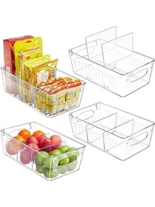 A Plastic Food Storage Container With Removable Dividers, Suitable For Use In Kitchen Refrigerators, Countertops, Cabinets, Home Kitchen Utensils, Wardrobe Organization, And Desktop Storage. - Silver - View 1