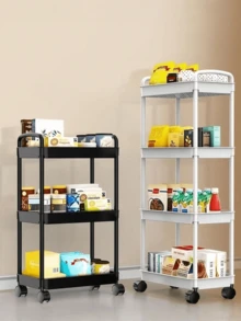 3-Tier Rolling Makeup Storage Cart, Plastic Freestanding Multi-Functional Trolley With Rotating Tray, Easy Assembly, Multi-Purpose Organizer For Office, Bathroom, Kitchen & Pantry, No Power Required - Multicolor - View 4