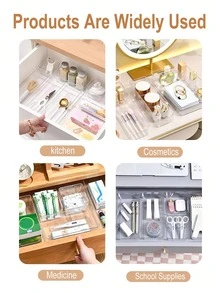 抽屉式桌面化妆品收纳盒，2件/6件组合透明塑料抽屉收纳盒套装，透明梳妆台收纳盒，精致收纳盒，桌面抽屉分隔收纳盒和储物盒，适用于收纳化妆品、珠宝、厨房小物、卧室、浴室、办公室用品，圣诞节节日送礼佳品。 - 無色 - 查看 7