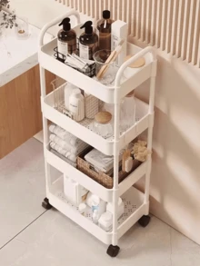 3-Tier Rolling Makeup Storage Cart, Plastic Freestanding Multi-Functional Trolley With Rotating Tray, Easy Assembly, Multi-Purpose Organizer For Office, Bathroom, Kitchen & Pantry, No Power Required - Multicolor - View 8