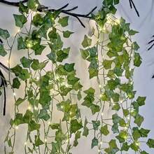 1 Piece Artificial Jujube Leaf Design String Lights, Length 2 Meters/6.56 Feet, 5 Meters/16.4 Feet, 10 Meters/32.8 Feet | Battery Operated | Decorative For Various Occasions Such As Weddings, Parties, Home | Suitable For Both Indoor And Outdoor Use | No Need To Plug In | Suitable For Birthdays, Various Parties | Decorative String Lights - Creeper - View 9