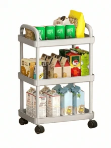 3-Tier Rolling Makeup Storage Cart, Plastic Freestanding Multi-Functional Trolley With Rotating Tray, Easy Assembly, Multi-Purpose Organizer For Office, Bathroom, Kitchen & Pantry, No Power Required - Multicolor - View 10