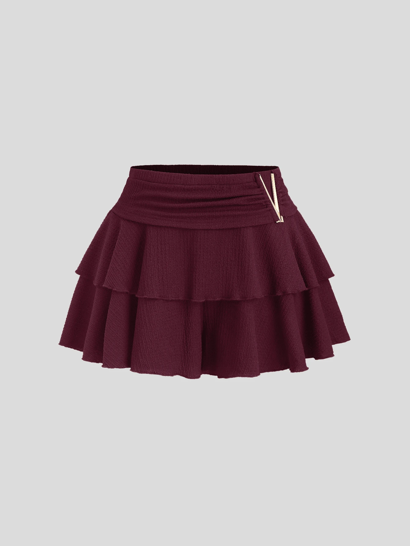 Sweetra Women's Casual & Commuting Textured Fabric Metal Decor Fashionable Minimalist Sexy Versatile Skort, Suitable For Spring And Autumn - Burgundy - View 1