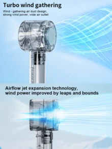 Teckwe 2026新款透明手持風扇，冰感冷卻與強力渦輪風，便攜式USB充電迷你風扇，適合夏季戶外旅行，2000mAh大容量電池 - 多色 - 查看 4