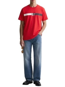 Tommy Hilfiger Signature Stripe Men's T-Shirts Red - Rapid Red - Ver 3