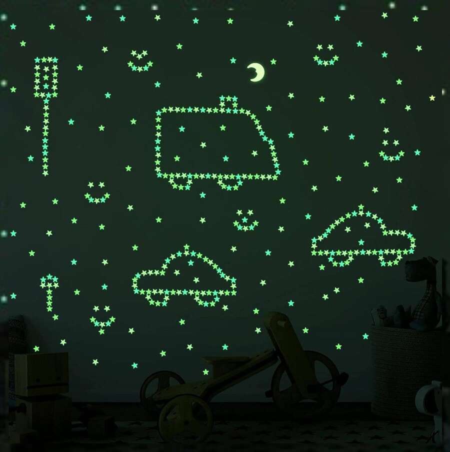 100pcs Moon & Star Pattern Glow In The Dark Wall Sticker, Modern PVC Wall Decal For Home Wall Decoration, Stickers, Wall Decal, Vinyl Decal For Home Decorations, Spring Decoration Items Refresh Your Home, Rama Decoration Stickers Gifts Birthday Graduation - one-size - View 1