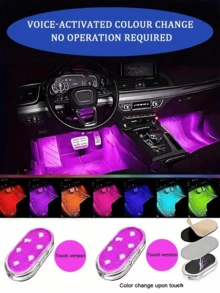 Teckwe 2pcs Magnetic Car Ambient Light Wireless, Pink Monochrome Light, Mini USB C Charging Car LED Light, 6 Bright LED Beads In The Car, Car Audio Control Light Suitable For Car Decoration, Home Life, Party Decoration Night Light 150mAh Rechargeable Lithium Battery; Equipped With USB Data Cable - 2 pieces - View 2