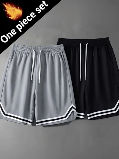 1pc Men's Summer Colorblock Striped Street Style Casual Shorts