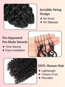 Boho Braids Miracle Knot Crochet Hair In 100% Remy Feather Line Crochet Hair Braids Salon Silky Seamless Invisible Natural Black Color Kinky Curly Miracle Knots Feather Crochet Human Hair Braiding For Woman Micro Pre Looped Crochet Hair Kinky Curl Extensions - Natural Black - View 4