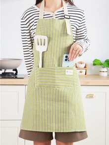 1PC ADJUSTABLE COLORFUL STRIPED APRON WITH POCKET GREEN STRIPES UNISEX FOR KITCHEN COOKING BBQ MACHINE WASHABLE CHRISTMAS GIFT - Multicolor - View 1