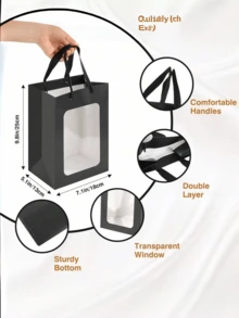 白色黑色5个/10个套装透明窗口牛皮纸礼品袋，带立式提手，适用于派对回礼、婚礼、生日礼物包装、伴娘礼物、新妈妈礼物、派对装饰用品等。 - 多款 - 查看 3