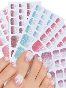 5 Sheets Toe Nail Stickers Self Adhesive Nail Art Decals Simple Style Solid Color Glitter Fast Easy Application Manicure Decor For Women Girls Party Daily Gift - Multicolor - View 9