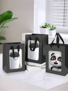 白色黑色5个/10个套装透明窗口牛皮纸礼品袋，带立式提手，适用于派对回礼、婚礼、生日礼物包装、伴娘礼物、新妈妈礼物、派对装饰用品等。 - 多款 - 查看 2