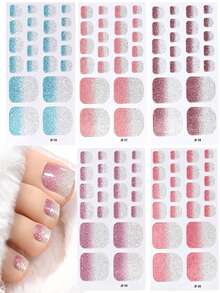 5 Sheets Toe Nail Stickers Self Adhesive Nail Art Decals Simple Style Solid Color Glitter Fast Easy Application Manicure Decor For Women Girls Party Daily Gift - Multicolor - View 7