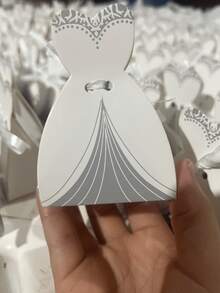 100pcs/200pcs Kotak Permen Souvenir Pernikahan, Wadah Berbentuk Gaun Tuxedo dengan Pita Satin untuk Hadiah Pesta Bridal Shower - satu ukuran cocok untuk semua - View 8