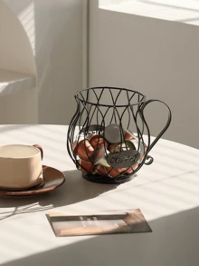 Wood And Iron Interwoven Wire Art Coffee Basket, Available In Large And Small Sizes, Perfect For Decorating Your Kitchen Coffee Corner Or Dining Table - Multicolor - View 5