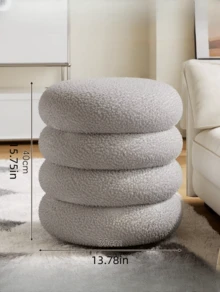Modern Donut Ottoman Round Stool, Fleece Upholstered Vanity Stool, Soft Padded Footstool For Living Room & Bedroom - Multicolor - View 10
