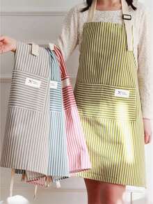 1PC ADJUSTABLE COLORFUL STRIPED APRON WITH POCKET GREEN STRIPES UNISEX FOR KITCHEN COOKING BBQ MACHINE WASHABLE CHRISTMAS GIFT - Multicolor - View 6