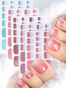 5 Sheets Toe Nail Stickers Self Adhesive Nail Art Decals Simple Style Solid Color Glitter Fast Easy Application Manicure Decor For Women Girls Party Daily Gift - Multicolor - View 2