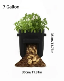 1 包马铃薯种植袋，耐用编织布花园盆，带盖和提手，7 加仑/10 加仑，春季种植袋，植物生长袋，马铃薯蔬菜种植桶（带门） - 綠色 - 查看 3
