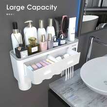 1PC Toothbrush Holder With Gargle Cup, Wall Mounted Toothbrush Storage Rack, With Toothpaste Dispenser And Cosmetic Drawer, Toothbrush Storage Organizer, Bathroom Multifunctional Toothpaste Toothbrush Container, Bathroom Accessories, Home Decor Home Bathroom Decor Fall Decor Back To School - multicolor - View 8