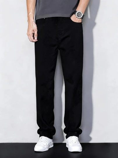 Los nuevos hombres de moda de primavera 2026 pantalones casuales relajados, pantalones vaqueros básicos estirables elásticos de tubo recto negro, versátiles, suaves y cómodos, vestidos para citas diarias