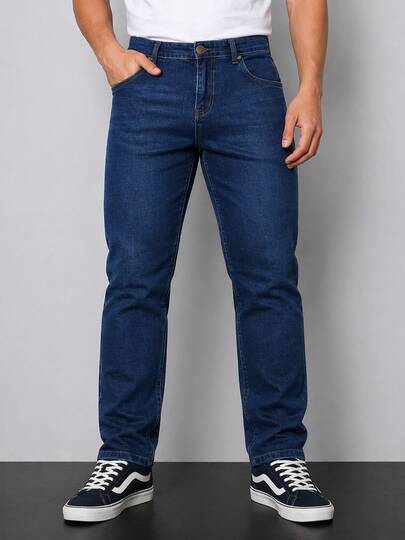 Jeans Hombre Stretch Regular Fit Recto Pantalón de Mezclilla Denim Vaquero Tela Stretch Tiro Alto