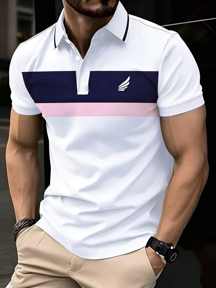 Calvornis 男士休閒拼色正式 Polo 衫,適合夏季與典禮場合 - 白色 - 查看 1