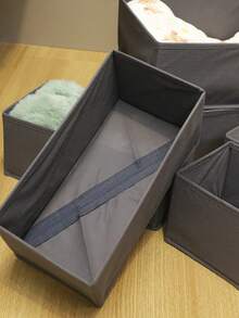 Juego de cajas de almacenamiento de múltiples piezas - Caja de almacenamiento de ropa interior plegable, Juego de cajas de almacenamiento de ropa, Cajas de almacenamiento de cartón con cremallera en la parte inferior, Cajas de almacenamiento de unicolor minimalistas para el control remoto de la sala de estar, lencería y ropa interior del dormitorio, artículos varios del baño, decoración del hogar, decoración del dormitorio, cajas de almacenamiento de estilo minimalista de varios tamaños para diferentes artículos - Gris Oscuro - Ver 4