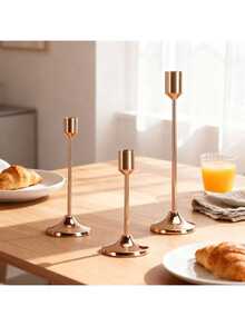 12pcs/6pcs FrenchChampagne Color Candle Holders Set, 6pcs Cone Shaped Candle Holders, Champagne Color Modern Decorative Candle Holders, Suitable For Dining Table, Fireplace, Wedding, Dining, Party, Christmas, Anniversary Decoration (Candles Not Included) - Champagne - View 4
