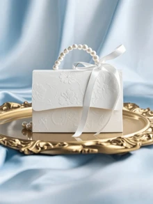 10PCS Faux Pearl Decorated Gift Boxes With Handle - Exquisite White Embossed Floral Mini Packaging Bags For Valentine's Day, Wedding, Halloween, Christmas, Mother's Day, Perfect As Candy Boxes, Small Gift Bags, Wedding Favors, Party Decorations & Gift Sets - White - View 5