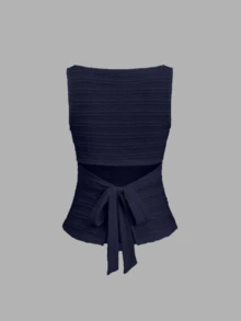 Sweetra Camiseta sin espalda de unicolor casual para mujer en verano - Azul Marino - Ver 2