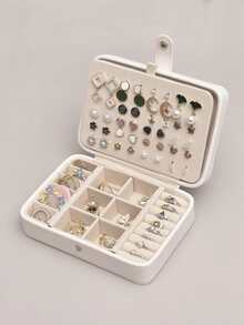 1PC Leather Multi-Functional Double-Layer Jewelry Storage Box, Gift For Valentine's Day Back To School - White - View 4