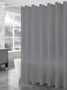 AWEALT 1pc Plain Gray Shower Curtain Liner, Solid Color Bathroom Decor, Privacy,With Hooks - grey - View 1