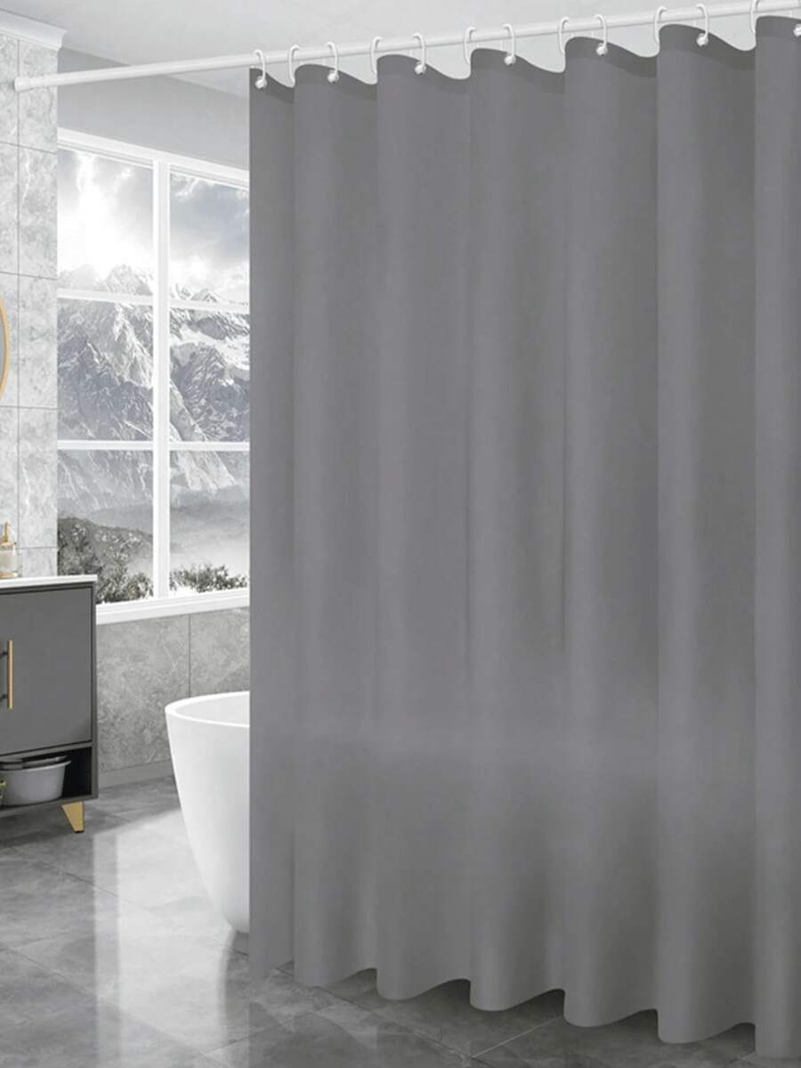 AWEALT 1pc Plain Gray Shower Curtain Liner, Solid Color Bathroom Decor, Privacy,With Hooks - grey - View 1