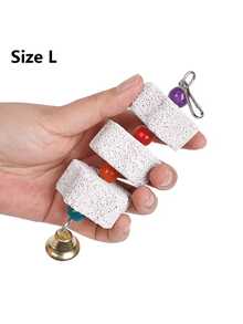 1pc Multi-Color Parrot Beak Grinding Calcium Stone With Bell Cage Toy, Floral Hanging Style Chew Toy, Suitable For Cockatiel, Lovebird, Parakeet, Hamster, Rabbit - Multicolor - View 7