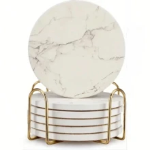 Bộ 6 đế lót ly bằng gốm sứ hiệu ứng vân đá cẩm thạch kèm giá đỡ, đế lót ly bằng nút bần thấm hút tốt, đường kính 4 inch, giá đỡ màu vàng và đen có thể kết hợp tự do, thanh lịch và sang trọng, thích hợp cho hoạt động ngoài trời và cắm trại. - 4 inch - Xem 9